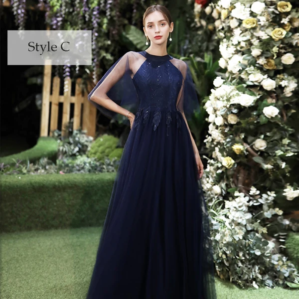 Affordable Navy Blue Bridesmaid Dresses 2020 A-Line / Princess Appliques Lace Sequins Floor-Length / Long Ruffle Wedding Party Dresses