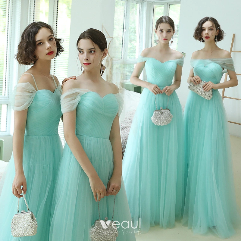 Affordable Mint Green Bridesmaid Dresses 2020 A Line Princess Off The Shoulder Short