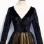 Chic / Beautiful Black Suede Evening Dresses  2020 A-Line / Princess V-Neck Long Sleeve Embroidered Flower Star Rhinestone Floor-Length / Long Formal Dresses