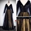 Chic / Beautiful Black Suede Evening Dresses  2020 A-Line / Princess V-Neck Long Sleeve Embroidered Flower Star Rhinestone Floor-Length / Long Formal Dresses