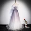 Élégant Violet Dégradé De Couleur Robe De Soirée 2020 Princesse Bretelles Spaghetti Manches Courtes Glitter Appliques Fleur Longue Volants Dos Nu Noeud