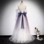 Élégant Violet Dégradé De Couleur Robe De Soirée 2020 Princesse Bretelles Spaghetti Manches Courtes Glitter Appliques Fleur Longue Volants Dos Nu Noeud