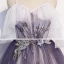 Élégant Violet Dégradé De Couleur Robe De Soirée 2020 Princesse Bretelles Spaghetti Manches Courtes Glitter Appliques Fleur Longue Volants Dos Nu Noeud