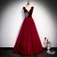 Chic / Beautiful Suede Burgundy Evening Dresses  2020 A-Line / Princess See-through Deep V-Neck Sleeveless Beading Floor-Length / Long Backless Formal Dresses