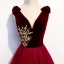 Chic / Beautiful Suede Burgundy Evening Dresses  2020 A-Line / Princess See-through Deep V-Neck Sleeveless Beading Floor-Length / Long Backless Formal Dresses