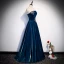 Chic / Beautiful Ink Blue Satin Evening Dresses  2020 A-Line / Princess Strapless Sleeveless Appliques Lace Beading Floor-Length / Long Ruffle Backless Formal Dresses