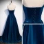 Chic / Beautiful Ink Blue Satin Evening Dresses  2020 A-Line / Princess Strapless Sleeveless Appliques Lace Beading Floor-Length / Long Ruffle Backless Formal Dresses