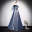 Best Royal Blue Evening Dresses  2020 A-Line / Princess Off-The-Shoulder Short Sleeve Beading Glitter Tulle Floor-Length / Long Ruffle Backless Formal Dresses