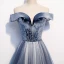 Best Royal Blue Evening Dresses  2020 A-Line / Princess Off-The-Shoulder Short Sleeve Beading Glitter Tulle Floor-Length / Long Ruffle Backless Formal Dresses