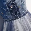 Best Royal Blue Evening Dresses  2020 A-Line / Princess Off-The-Shoulder Short Sleeve Beading Glitter Tulle Floor-Length / Long Ruffle Backless Formal Dresses