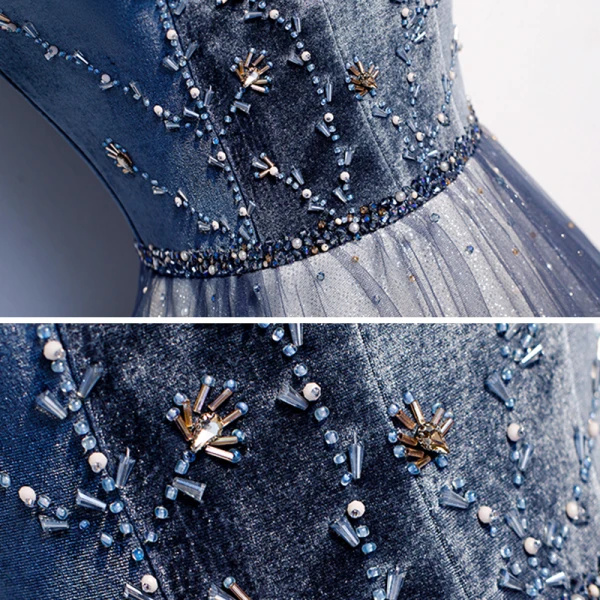Best Royal Blue Evening Dresses 2020 A-Line / Princess Off-The-Shoulder Short Sleeve Beading Glitter Tulle Floor-Length / Long Ruffle Backless Formal Dresses