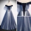 Best Royal Blue Evening Dresses  2020 A-Line / Princess Off-The-Shoulder Short Sleeve Beading Glitter Tulle Floor-Length / Long Ruffle Backless Formal Dresses