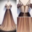 Elegante Braun Farbverlauf Abendkleider 2020 A Linie Spaghettiträger Kurze Ärmel Sweep / Pinsel Zug Rüschen Rückenfreies Festliche Kleider