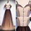 Elegante Braun Farbverlauf Abendkleider 2020 A Linie Spaghettiträger Kurze Ärmel Sweep / Pinsel Zug Rüschen Rückenfreies Festliche Kleider