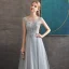 Chic / Beautiful Grey See-through Evening Dresses  2020 A-Line / Princess Scoop Neck Sleeveless Appliques Lace Beading Floor-Length / Long Backless Formal Dresses
