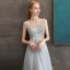 Chic / Beautiful Grey See-through Evening Dresses  2020 A-Line / Princess Scoop Neck Sleeveless Appliques Lace Beading Floor-Length / Long Backless Formal Dresses