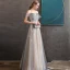 Eleganckie Szampan Koronkowe Sukienki Wieczorowe 2020 Princessa Przy Ramieniu Kótkie Rękawy Aplikacje Kwiat Frezowanie Długie Wzburzyć Bez Pleców Sukienki Wizytowe