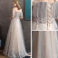 Eleganckie Szampan Koronkowe Sukienki Wieczorowe 2020 Princessa Przy Ramieniu Kótkie Rękawy Aplikacje Kwiat Frezowanie Długie Wzburzyć Bez Pleców Sukienki Wizytowe
