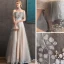Eleganckie Szampan Koronkowe Sukienki Wieczorowe 2020 Princessa Przy Ramieniu Kótkie Rękawy Aplikacje Kwiat Frezowanie Długie Wzburzyć Bez Pleców Sukienki Wizytowe