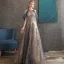 Illusion Violet Transparentes Robe De Soirée 2020 Princesse Encolure Dégagée Manches Courtes Appliques En Dentelle Glitter Paillettes Volants Perlage Longue Dos Nu Robe De Ceremonie