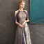 Illusion Violet Transparentes Robe De Soirée 2020 Princesse Encolure Dégagée Manches Courtes Appliques En Dentelle Glitter Paillettes Volants Perlage Longue Dos Nu Robe De Ceremonie
