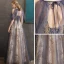 Illusion Violet Transparentes Robe De Soirée 2020 Princesse Encolure Dégagée Manches Courtes Appliques En Dentelle Glitter Paillettes Volants Perlage Longue Dos Nu Robe De Ceremonie