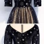 Vintage / Retro Black Evening Dresses  2020 A-Line / Princess See-through V-Neck Puffy 1/2 Sleeves Embroidered Glitter Star Tulle Floor-Length / Long Ruffle Formal Dresses