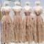Chic / Beautiful See-through Champagne Bridesmaid Dresses 2020 A-Line / Princess Sash Floor-Length / Long Cascading Ruffles Backless Wedding Party Dresses
