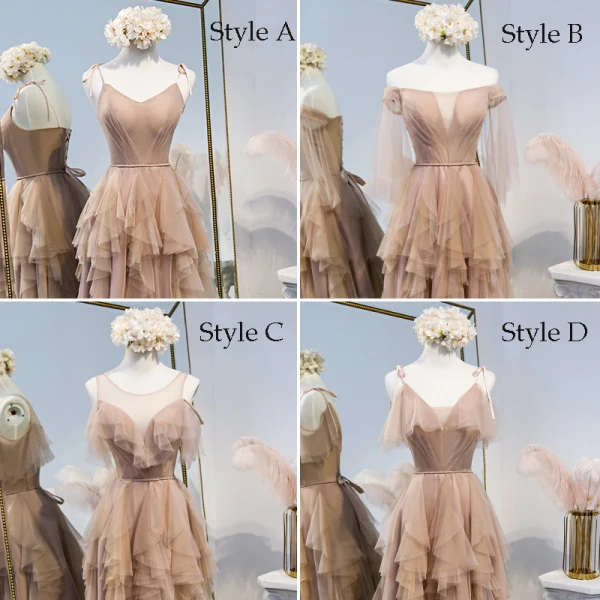 Chic / Beautiful See-through Champagne Bridesmaid Dresses 2020 A-Line / Princess Sash Floor-Length / Long Cascading Ruffles Backless Wedding Party Dresses