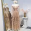 Chic / Beautiful See-through Champagne Bridesmaid Dresses 2020 A-Line / Princess Sash Floor-Length / Long Cascading Ruffles Backless Wedding Party Dresses
