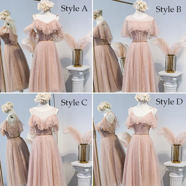 Chic / Beautiful Pearl Pink Bridesmaid Dresses 2020 A-Line / Princess Appliques Lace Beading Sash Short Ruffle Backless Wedding Party Dresses