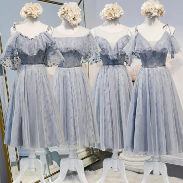 Chic Belle Argenté Robe Demoiselle D Honneur 2020 Princesse Étoile Appliques En Dentelle Perlage Ceinture Courte Volants Dos Nu Robe Pour Mariage