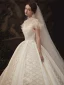 Haut de Gamme Champagne Transparentes Robe De Mariée 2020 Robe Boule Col Haut Manches Courtes Dos Nu Fait main Perlage Glitter Tulle Royal Train