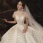 Haut de Gamme Champagne Transparentes Robe De Mariée 2020 Robe Boule Col Haut Manches Courtes Dos Nu Fait main Perlage Glitter Tulle Royal Train
