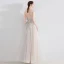 Charmant Champagne Robe De Soirée 2020 Princesse Bretelles Spaghetti Sans Manches Tachetée Tulle Appliques En Dentelle Perlage Longue Volants Dos Nu Robe De Ceremonie
