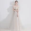 Charmant Champagne Robe De Soirée 2020 Princesse Bretelles Spaghetti Sans Manches Tachetée Tulle Appliques En Dentelle Perlage Longue Volants Dos Nu Robe De Ceremonie