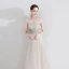 Charmant Champagne Robe De Soirée 2020 Princesse Bretelles Spaghetti Sans Manches Tachetée Tulle Appliques En Dentelle Perlage Longue Volants Dos Nu Robe De Ceremonie