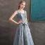 Eleganta Ocean Blå Aftonklänningar 2020 Prinsessa Av Axeln Korta ärm Beading Glittriga / Glitter Tyll Långa Ruffle Halterneck Formella Klänningar