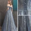 Eleganta Ocean Blå Aftonklänningar 2020 Prinsessa Av Axeln Korta ärm Beading Glittriga / Glitter Tyll Långa Ruffle Halterneck Formella Klänningar