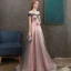 Elegant Grey Candy Pink Evening Dresses  2020 A-Line / Princess Off-The-Shoulder Short Sleeve Appliques Lace Beading Glitter Tulle Floor-Length / Long Ruffle Backless Formal Dresses