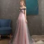 Elegant Grey Candy Pink Evening Dresses  2020 A-Line / Princess Off-The-Shoulder Short Sleeve Appliques Lace Beading Glitter Tulle Floor-Length / Long Ruffle Backless Formal Dresses