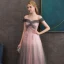 Elegant Grey Candy Pink Evening Dresses  2020 A-Line / Princess Off-The-Shoulder Short Sleeve Appliques Lace Beading Glitter Tulle Floor-Length / Long Ruffle Backless Formal Dresses