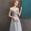 Chic / Belle Gris Bleu Ciel Robe De Soirée 2020 Princesse De l'épaule Manches Courtes Paillettes Glitter Appliques En Dentelle Longue Volants Dos Nu Robe De Ceremonie