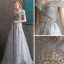 Chic / Belle Gris Bleu Ciel Robe De Soirée 2020 Princesse De l'épaule Manches Courtes Paillettes Glitter Appliques En Dentelle Longue Volants Dos Nu Robe De Ceremonie