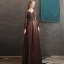 Best Brown Evening Dresses  2020 A-Line / Princess V-Neck Puffy Long Sleeve Beading Floor-Length / Long Backless Formal Dresses