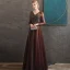 Best Brown Evening Dresses  2020 A-Line / Princess V-Neck Puffy Long Sleeve Beading Floor-Length / Long Backless Formal Dresses