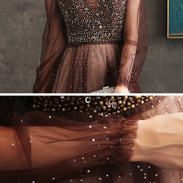 nuuly formal dresses Iris brown formal dress ( with single off shoulder sleeve and slit, zi –  Eternal Allure Pty Ltd main image 1