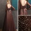Best Brown Evening Dresses  2020 A-Line / Princess V-Neck Puffy Long Sleeve Beading Floor-Length / Long Backless Formal Dresses