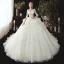 Chic / Belle Ivoire Transparentes Robe De Mariée 2020 Robe Boule Encolure Dégagée 3/4 Manches Appliques En Dentelle Perle Chapel Train Volants Dos Nu