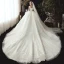 Chic / Belle Ivoire Transparentes Robe De Mariée 2020 Robe Boule Encolure Dégagée 3/4 Manches Appliques En Dentelle Perle Chapel Train Volants Dos Nu